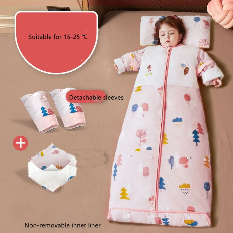 Pure Cotton Cartoon Style Baby Sleeping Bag Autumn Winter Thicken Children\'s Detachable Sleeve Sleeping Bag Anti-kick Quilt