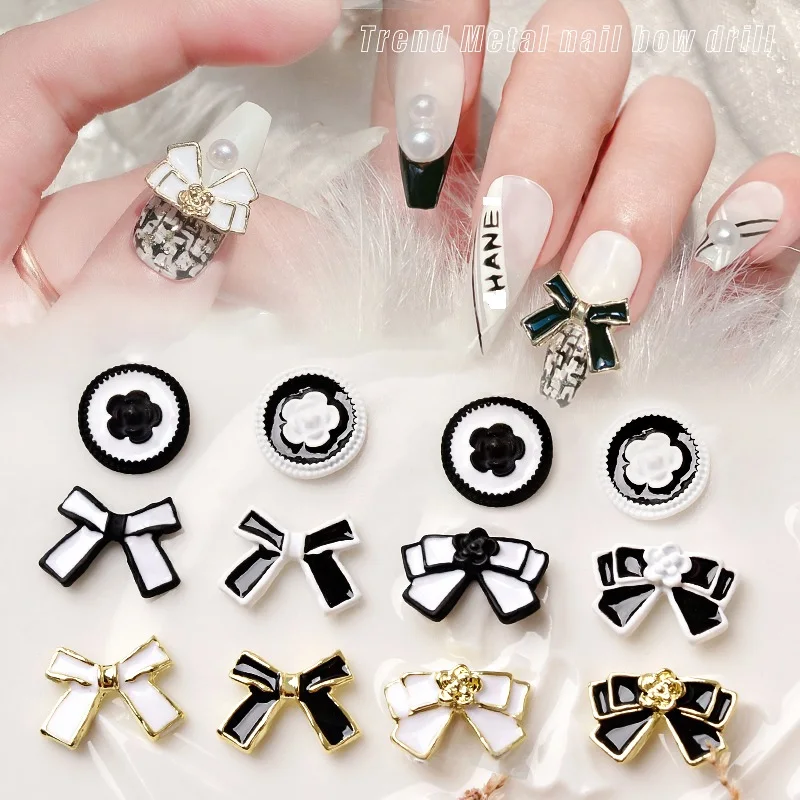 8/10pcs/Bag Ch Style Nail Charms Decoration Fashion Chic Bow Kawaii Nails Classic Jewellery Designs Metal DIY Nail Accessories