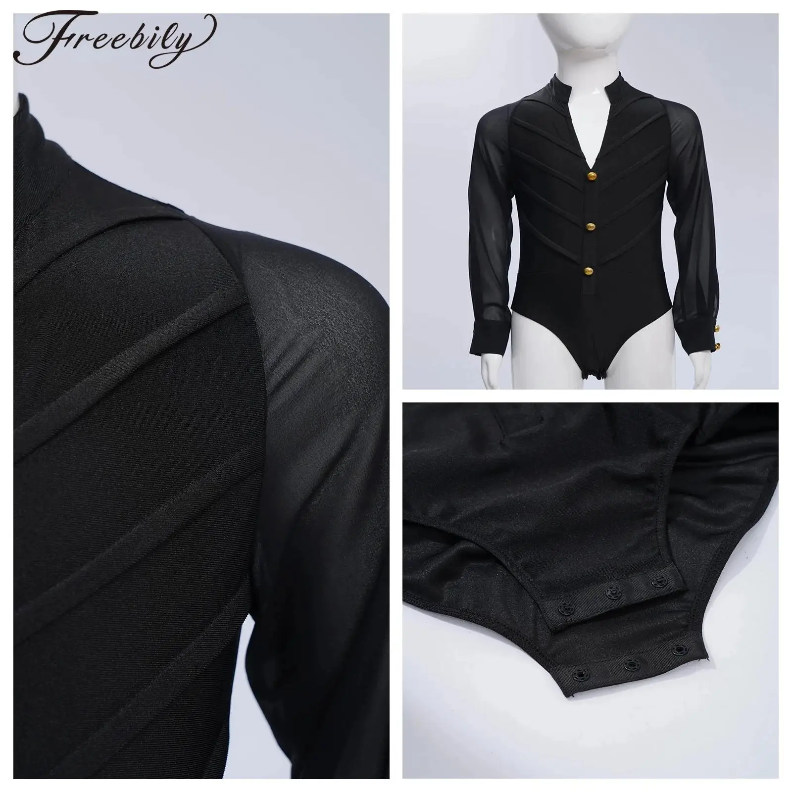 

Kids Boys Latin Dance Leotard Long Sleeve Acrobatics Gymnastics Bodysuit Stage Performance Jumpsuits Dancewear Ballroom Costume