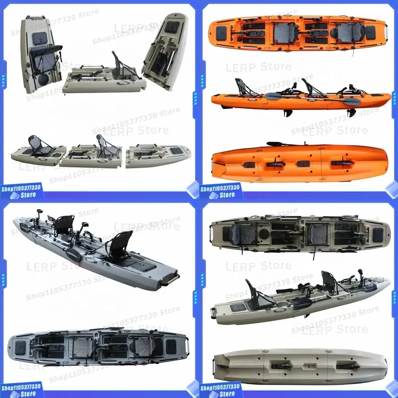 14.5FT Modular Kayak Double Seat Sit on Top Fishing Kayak for 2 Person PE Plastic Pedal Kayak for Fishing