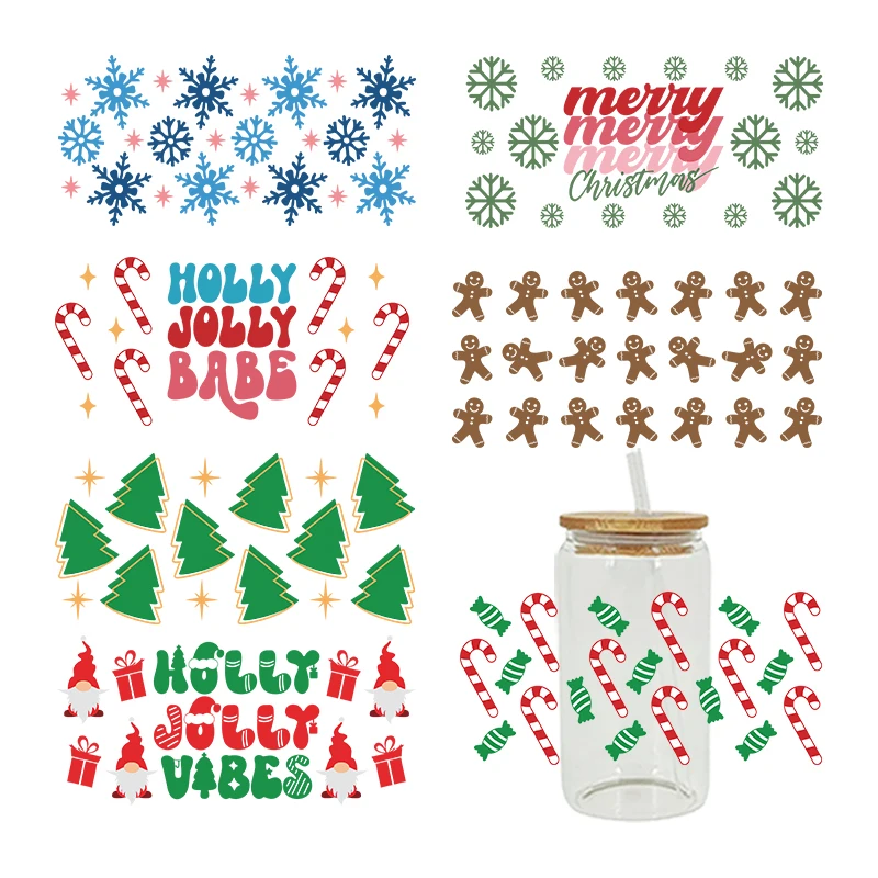 UV DTF Transfers Stickers, 16oz, Cup Wraps, New Year, Merry Christmas Printed for DIY Glass, Ceramic Metal Leather, Etc. D5247