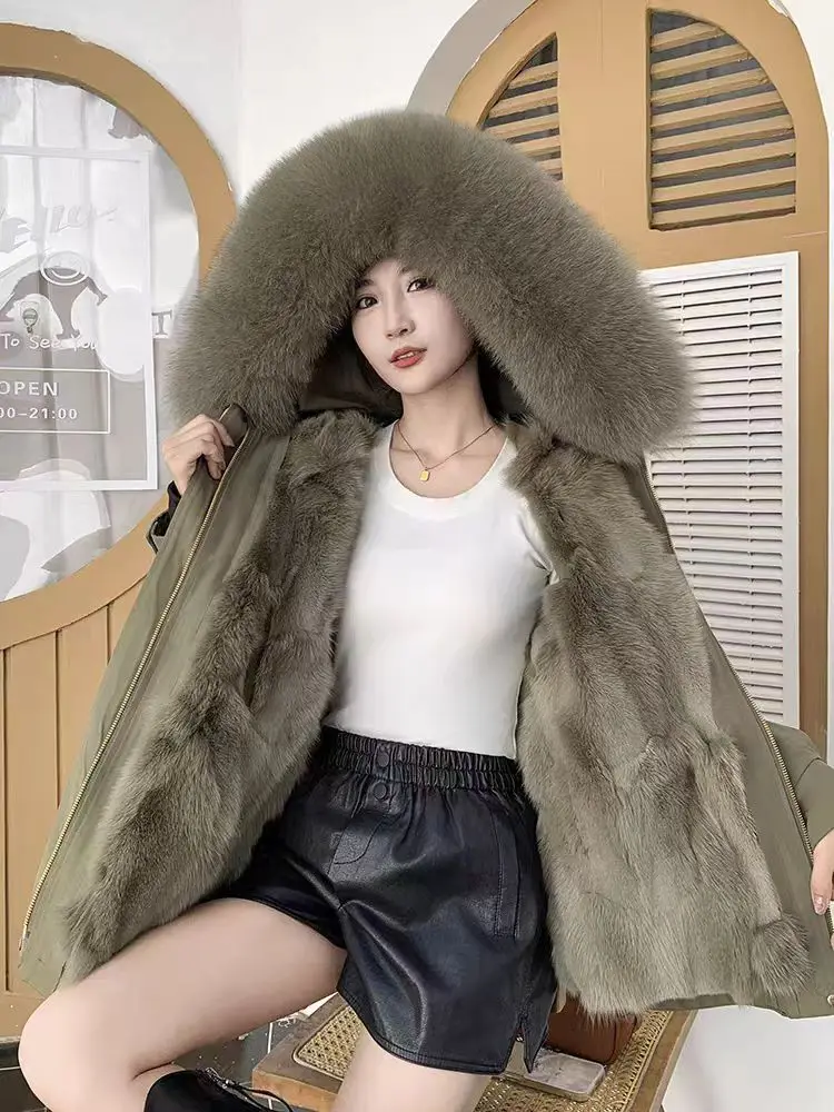 سترة نسائية شتوية من فراء الثعلب، معطف داخلي من الفرو الحقيقي والعشب قابل للفصل، موديل شاب سترة فضفاضة طراز 2025 جديد #1