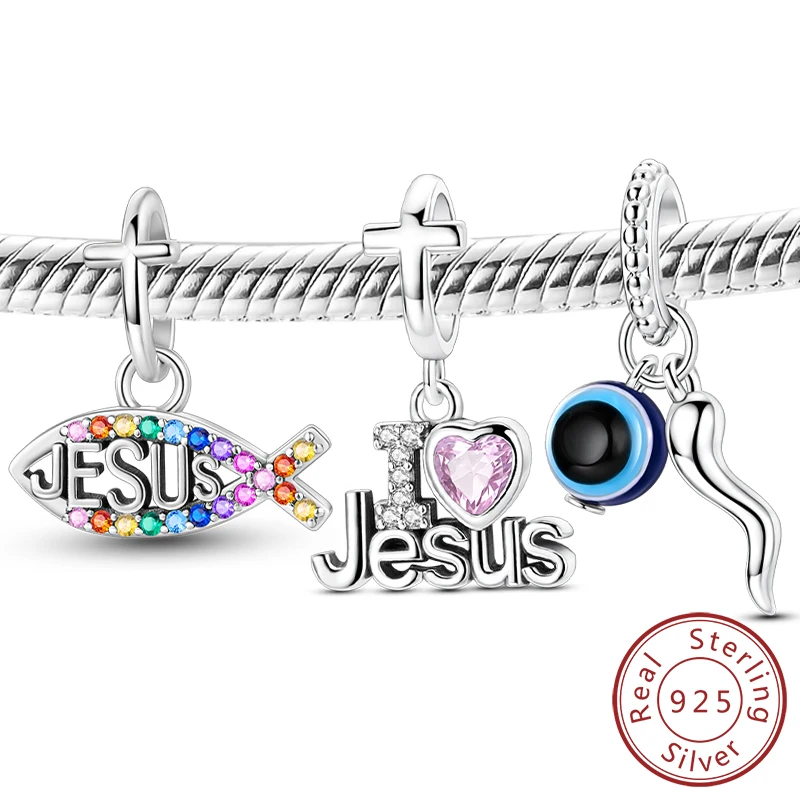 

Original Charms Beads Real 925 Sterling Silve Holy Light Jesus Fish Pendant Fit Bracelet Bangle Necklace Charm DIY Jewelry Gift