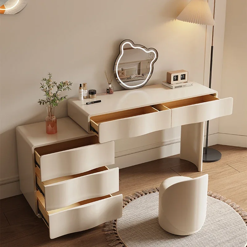 Luxury Solid Wood Dressing Table Mirror Bedroom White Drawer Dressing Table Girls Storage Penteadeira Para Quarto Furniture