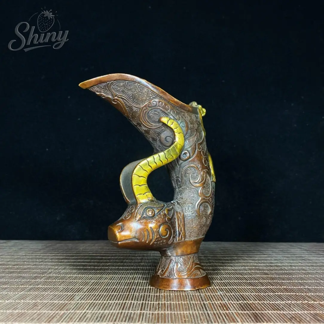 

Asia Collectible Antique Hand Carved Sheep Gecko Wine Glasses Bronze Animal Statue Feng Shui Living Room Decorative Ornament