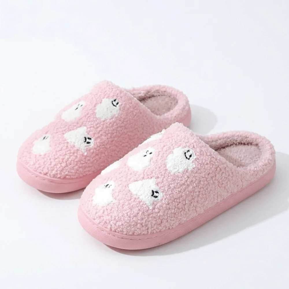 Lässige, weiche Halloween-Hausschuhe, schöne warme Geister-Hausschuhe, niedliche dicke Sohle, flauschige Winter-Slipper für Halloween – Detail 3