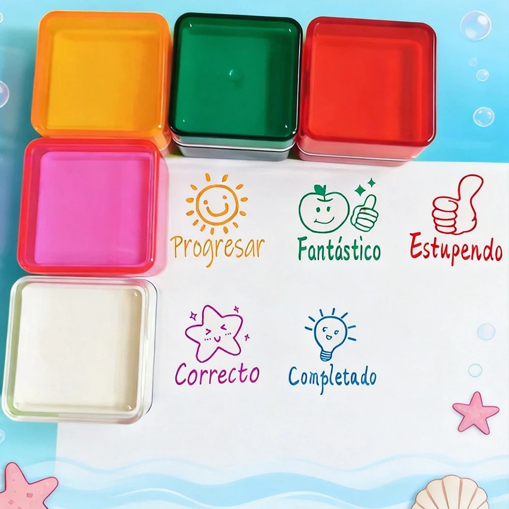 2/3/4/5 tampons d'encouragement espagnols colorés de grande taille, auto-encreurs, tampons de félicitations pour la correction des devoirs, fournitures pour enseignants