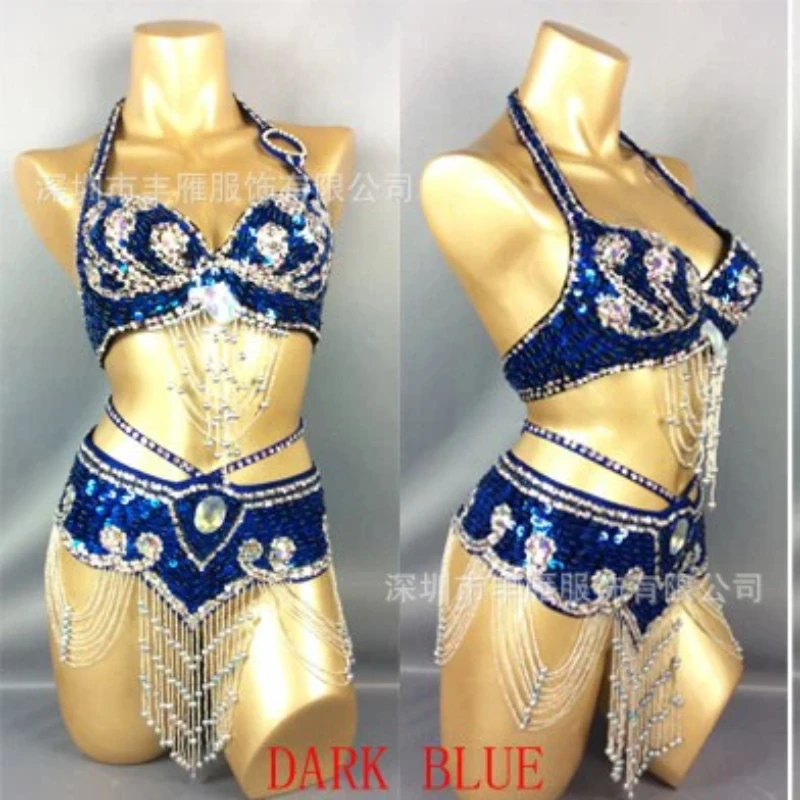 

Новый комплект для выступлений: бюстье и пояс с пайетками и бисером для танца живота, костюм для танцовщицы, женский сценический наряд для выступлений на подиуме