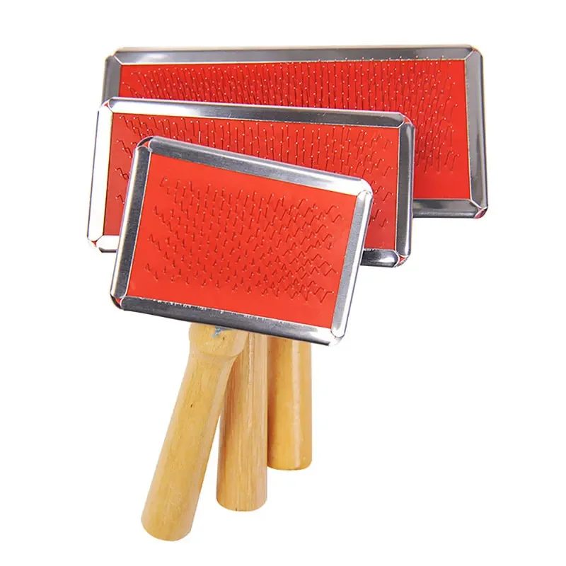 Red Grooming Tool Fur Shedding Portable Hair Comb Pet Brush Multi-purpose Wood Metal Dog Cat Removal Square Dog Bedroom Supplies