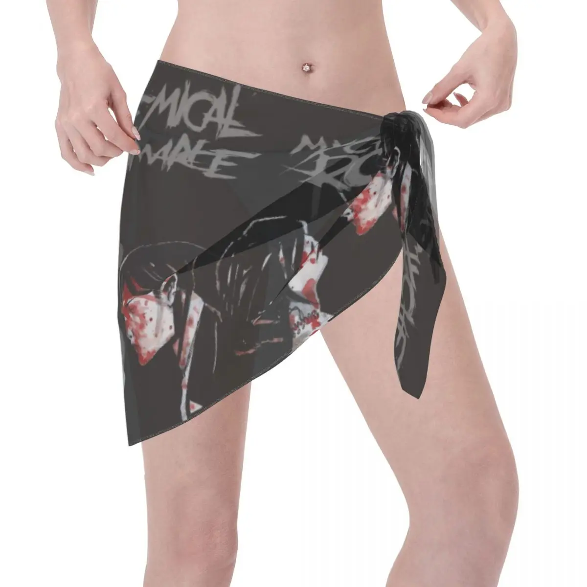 Personalizzato My C-Chemical Romances Beach Bikini Wrap Bikini trasparente Abiti da spiaggia Gonna corta Sciarpa di chiffon Cover up per le donne