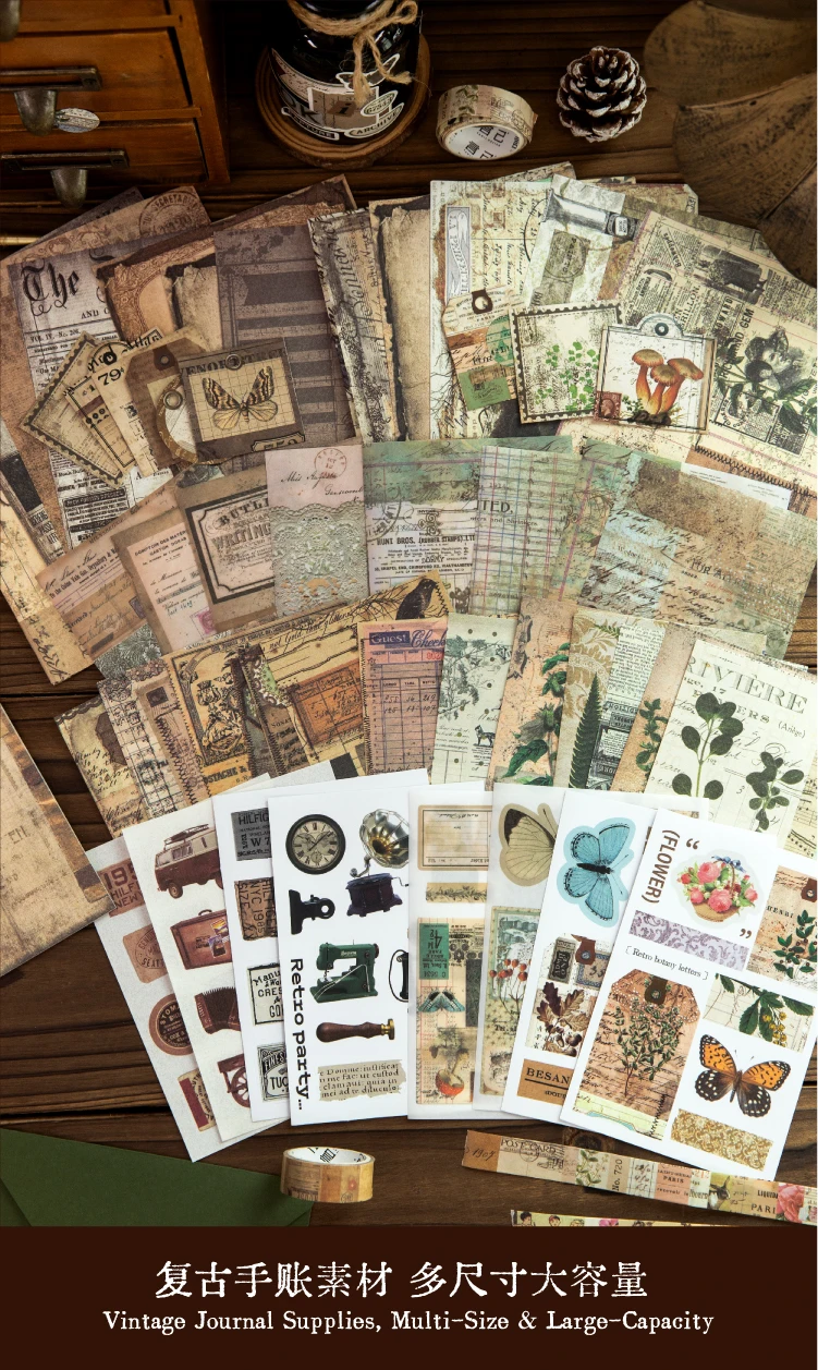 Journal GO 65-teiliges Set Retro Journaling Geschenkbox, Komplettes Vintage Scrapbook-Kit mit Papier & Aufklebern für Planer, Junk Journals – Detail 4