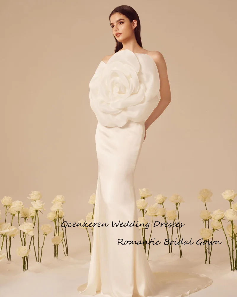 Qcenkeren Vestido de novia Свадебное платье Trumpet Long Wedding Dress Elegant 3D Flower Sleeveless Bridal Dress For Sexy Women