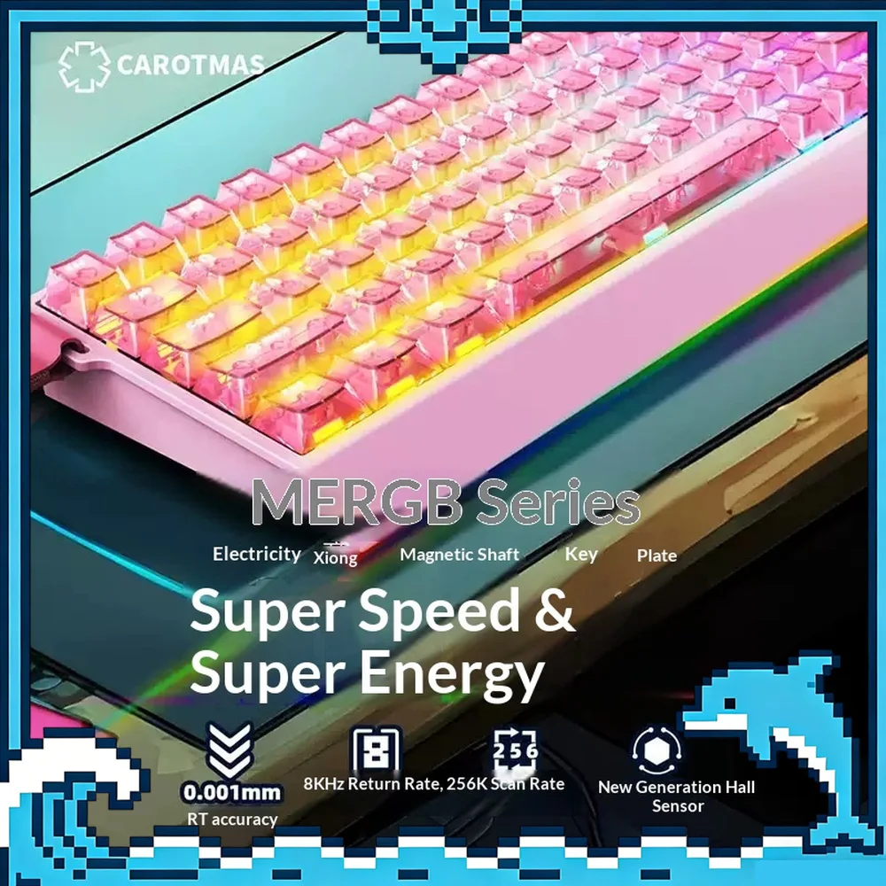Teclado Gamer com Interruptor Magnético CAROTMAS MERCURY68 Series, 68 Teclas, Polling de 8K, Escaneamento de 256K, RGB, Com Fio