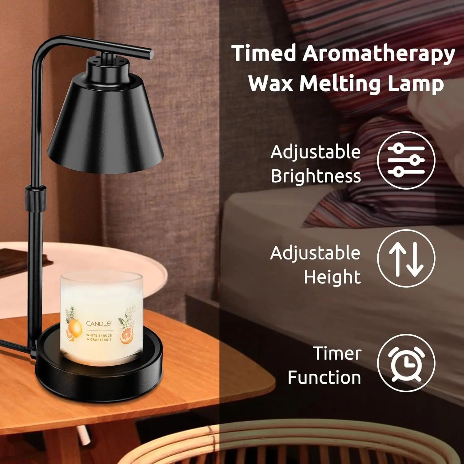 Candle Warmer Lamp with Timer- Dimmable Electric Wax Melt Warmer for 3-Wicks Large Jar Scented Candles (D-4 inches/H-5.5 inches)