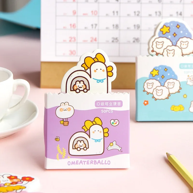 50 Sheets Pocket Memo Cute Cartoon Animals Portable Note Paper Non-sticky Various Colors Student Convenient Small Memory Note