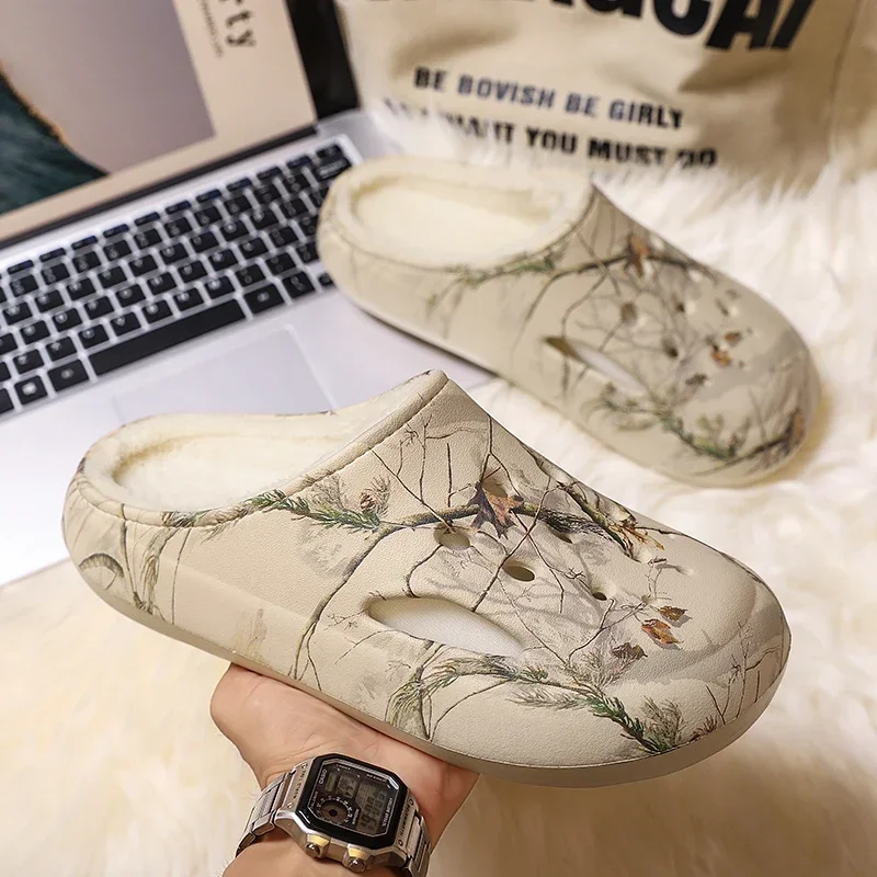 Warme katoenen pantoffels met gesloten neus voor heren Dames Winter Fleece gevoerd Verdikt Waterdicht Geschikt voor gebruik binnen en buiten Koppels