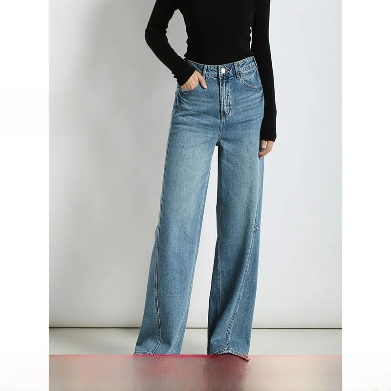 

Pure Cotton No Elastic Small ence Splicing Cone Knife Jeans Long Pants Ladies Harlan Dad Pants Spring Casual Slim Straigh...