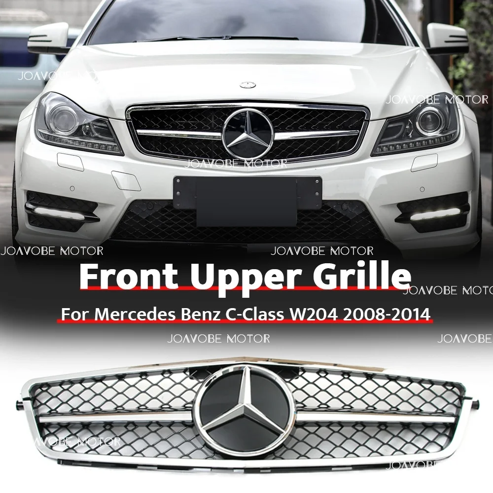 

Chrome Black AMG Style Front Grille W/Chrome Silver Newest 3D Emblem For Mercedes Benz C-Class W204/S204/C204 2008-2014