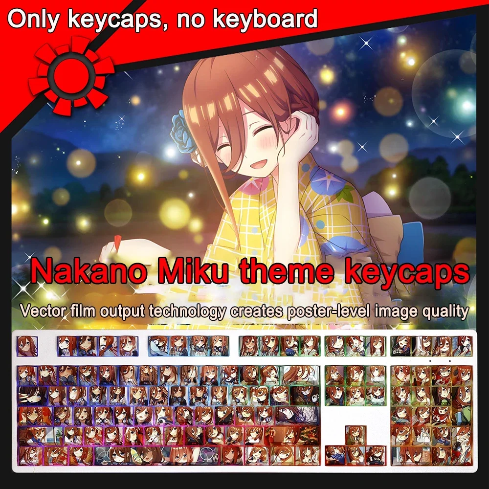 Neue The Quintessential Quintuplets DIY-Tastenkappen, PBT, mit Farbstoffsublimation, Cherry-Design, beleuchtete Tastenkappen, Anime-Tastenkappen für ANSI-Layouts mit 61, 87, 104 und 108 Tasten. – Detail 3