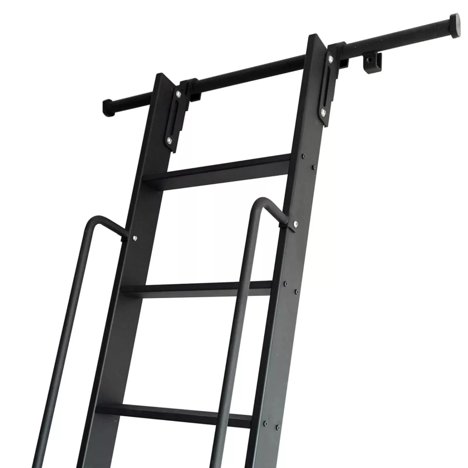 Folding Attic Metal Ladder Sliding  with Removable Hook Hardware Kit, Cabinet Pulley Ladder with Handrails