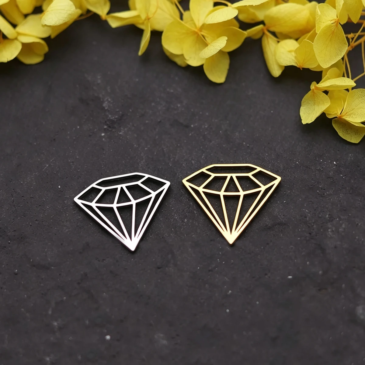 3pcs Diamond Shape Charms Stainless Steel Geometric Outline Pendant for DIY Jewelry Making Necklace Earrings Craft Wholesale