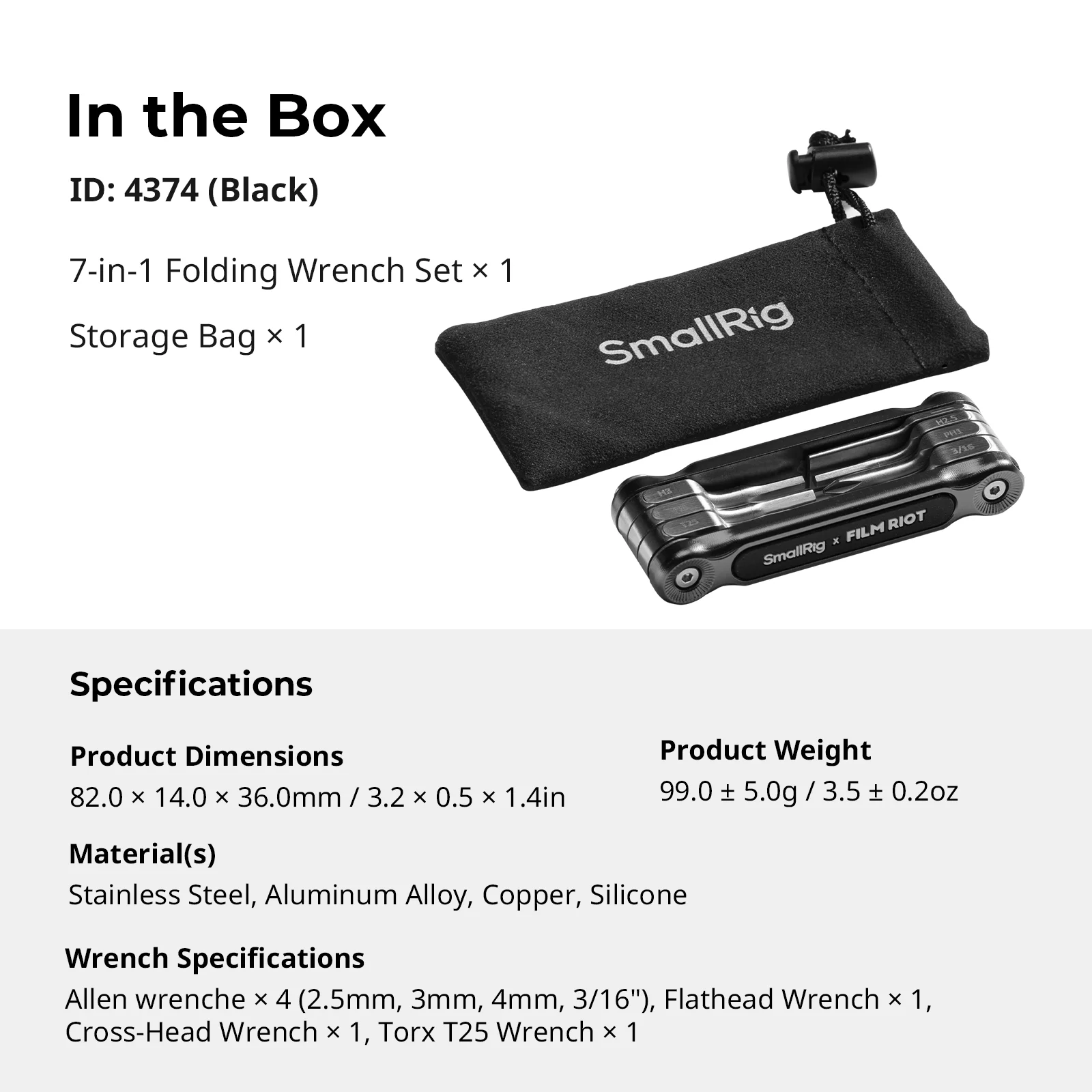 SmallRig x FILM RIOT 7-in-1 opvouwbare multitoolkit, universele DSLR-camera gereedschapsset met schroevendraaiers en inbussleutels
