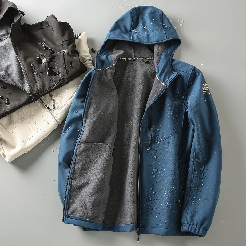 

Men's Fce Lined Soft ell Jaet Hooded Outdoor Casual Reflective Zipper Inner Autumn Winter New Sle Polyester Thiene...