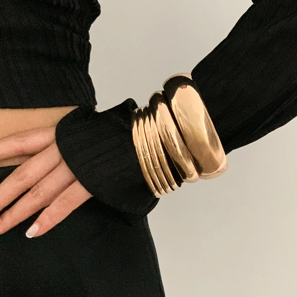 KMVEXO Exaggerated Punk Irregular Wide Cuff Bangle Set for Women Vintage Gold Color Chunky Metal Bracelets Men Hand Jewelry Gift