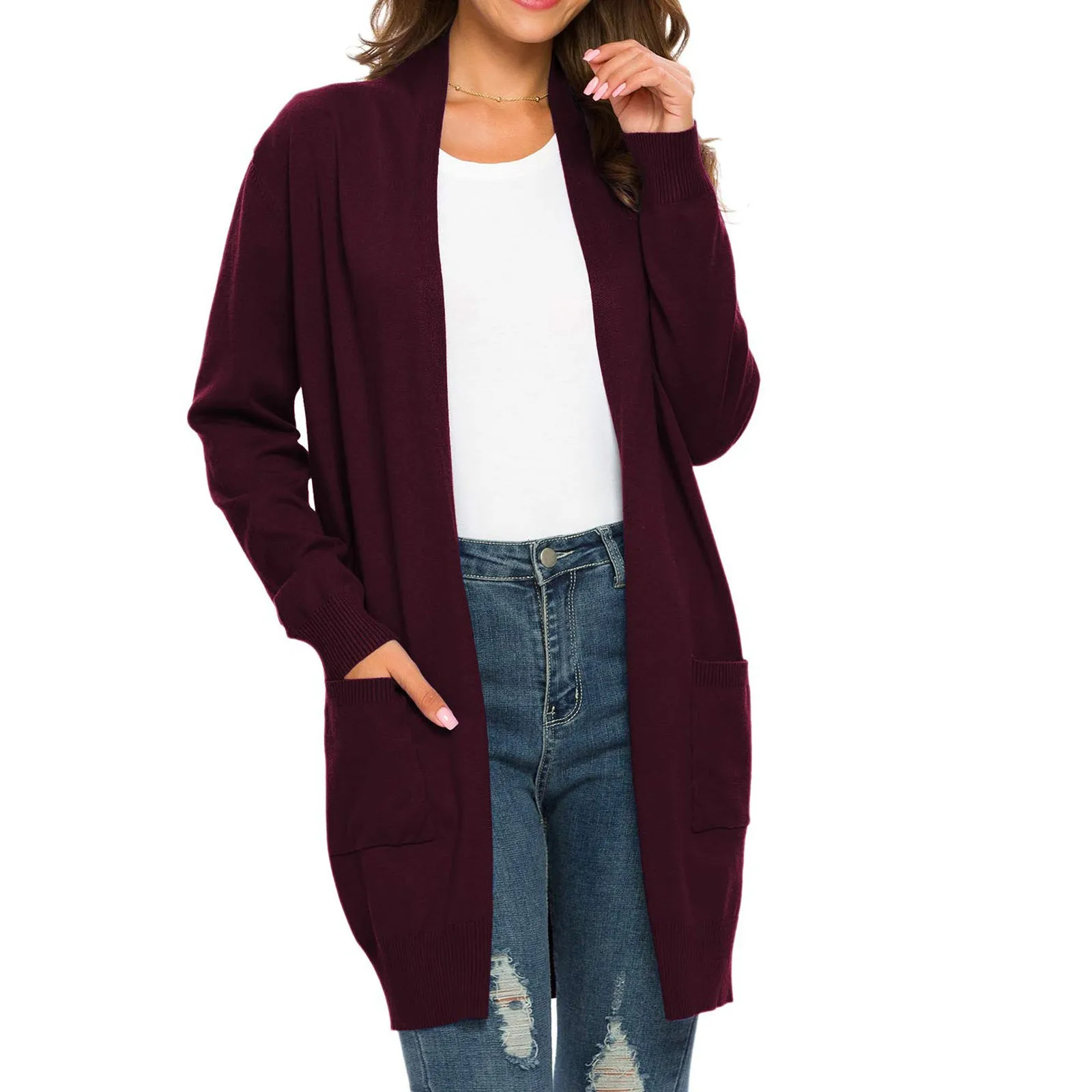 Women\'s Cardigan Sweater Fall Open Front Knit Oversized Cardigans Duster Coat with Pockets