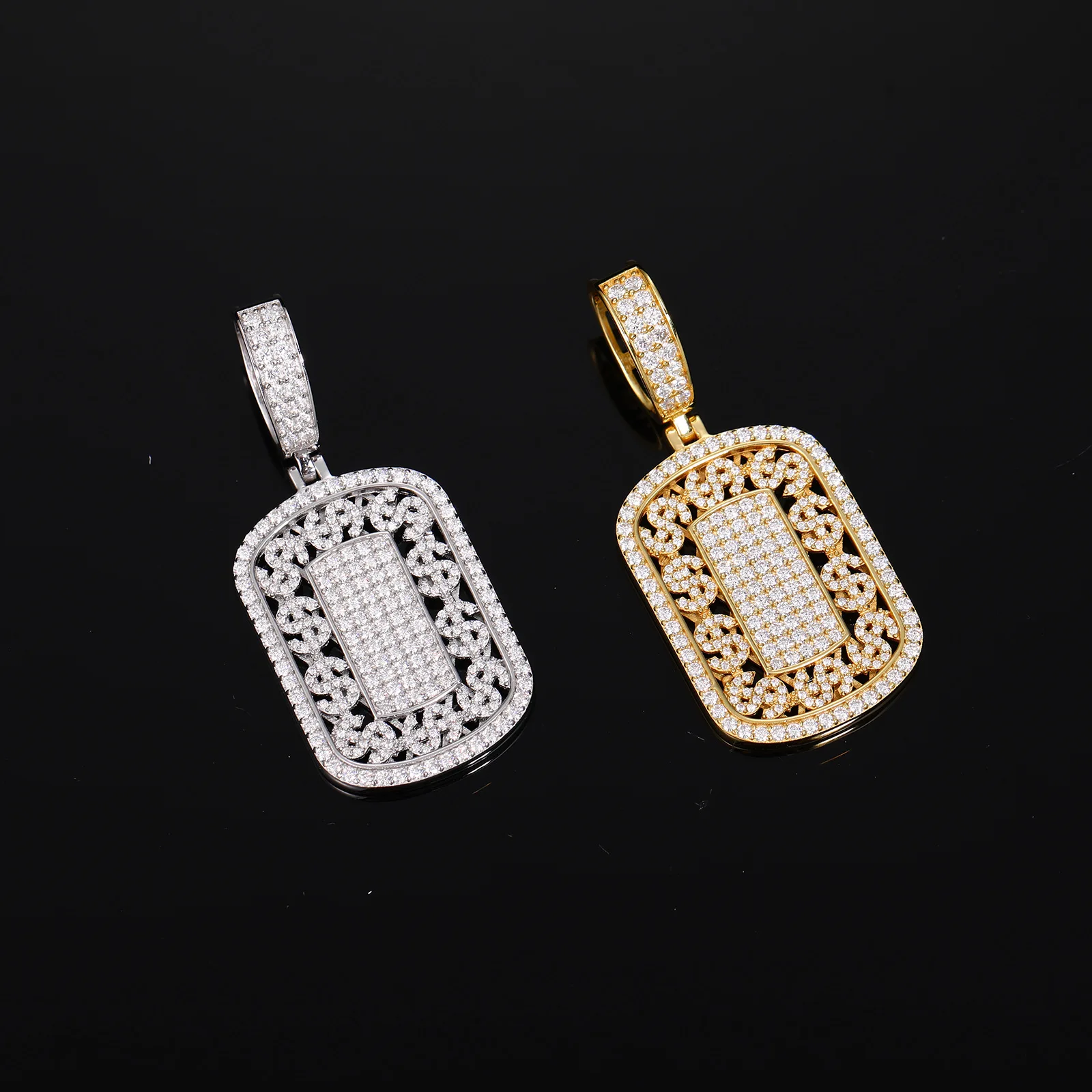 

S925 Стерлингового Серебра Муассанит Проложенный Bling Ice Out Dollars Знак $ Квадратные Подвески Ожерелья для Мужчин Репер Ювелирные Изделия Подарок