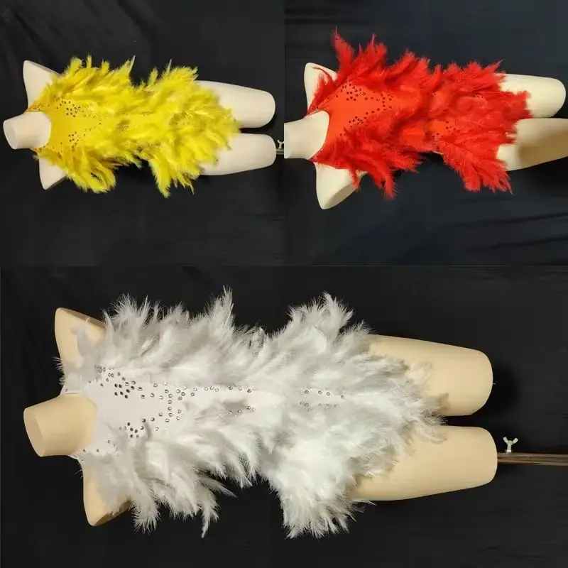 

Rhinestones Feather Stretch Bodysuit Women Gogo Wear Nightclub Dj Ds Festival Outfit Drag Queen Costume