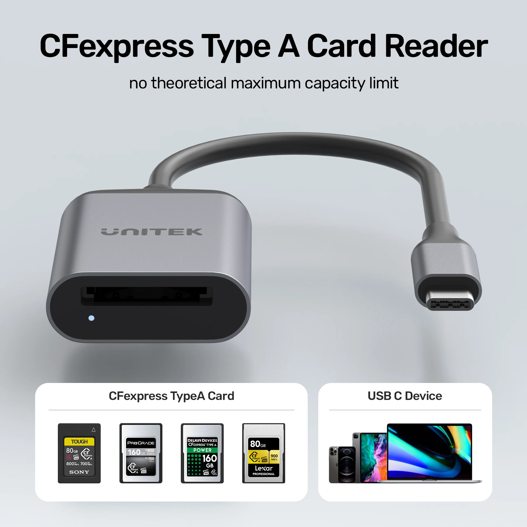USB C 10Gbps Card Reader Type-C to CFexpress Type A PCIe Gen3 NVMe 1.3 Memory Card Adapter for Mac Windows Linux Android iOS