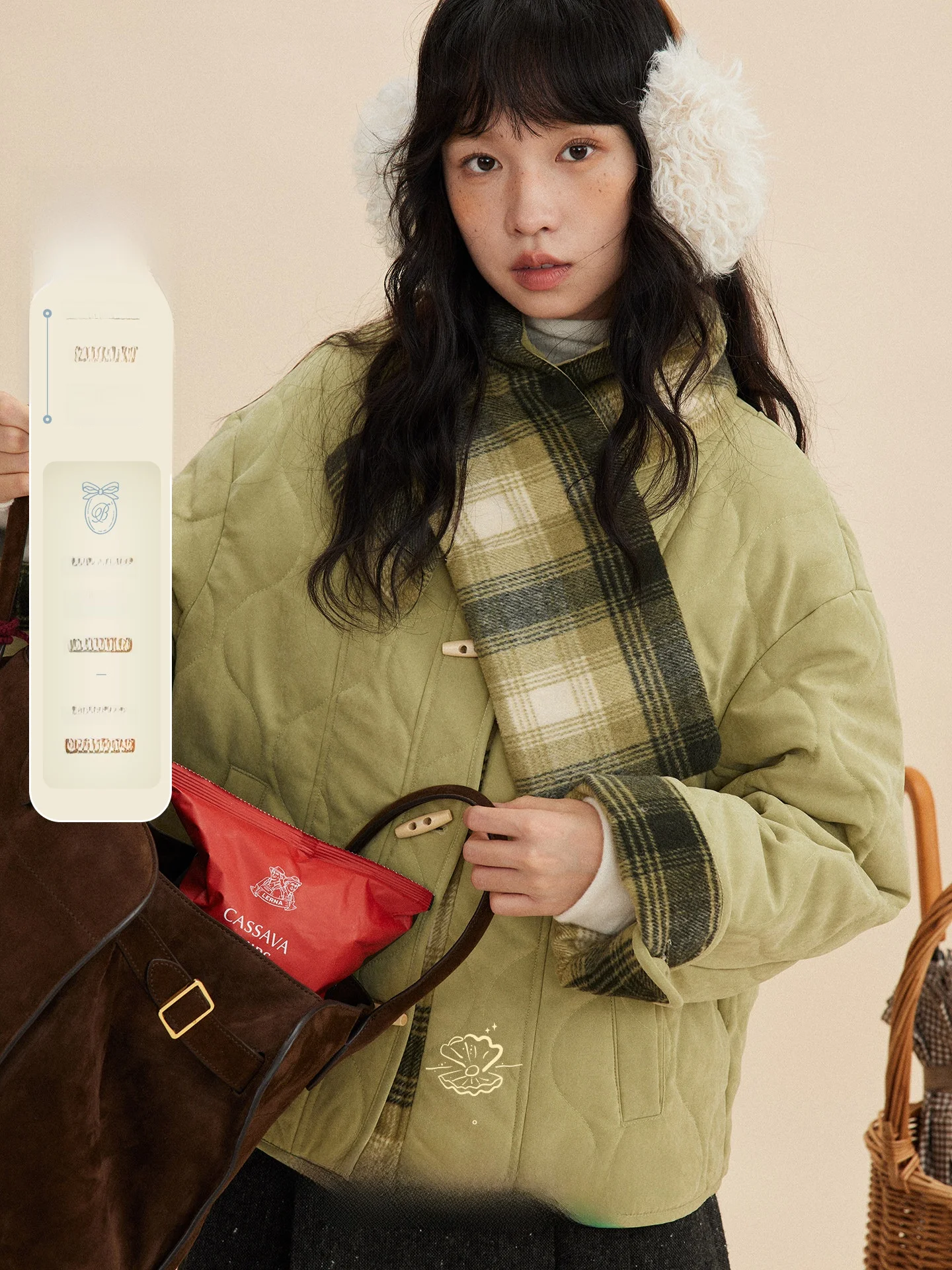 

Nov Et Autumn Winter round Ne Quilted Cotton Jaet Plaid Patchwork Coat Buttoned Cotton Coat Retro Sle Long Sve