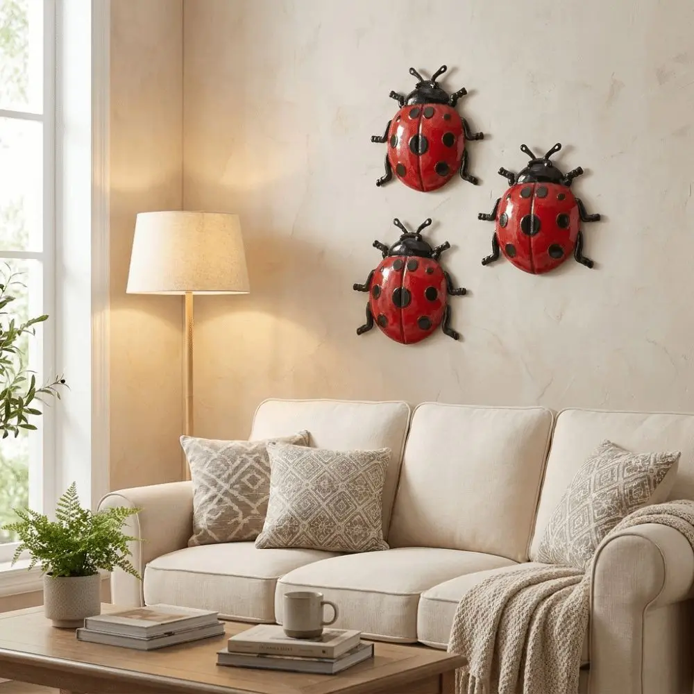 3PCS/SET Realistic Metal Wall Decoration Craft Decorative Insect Iron Beetle Wall Art Wall Hanging