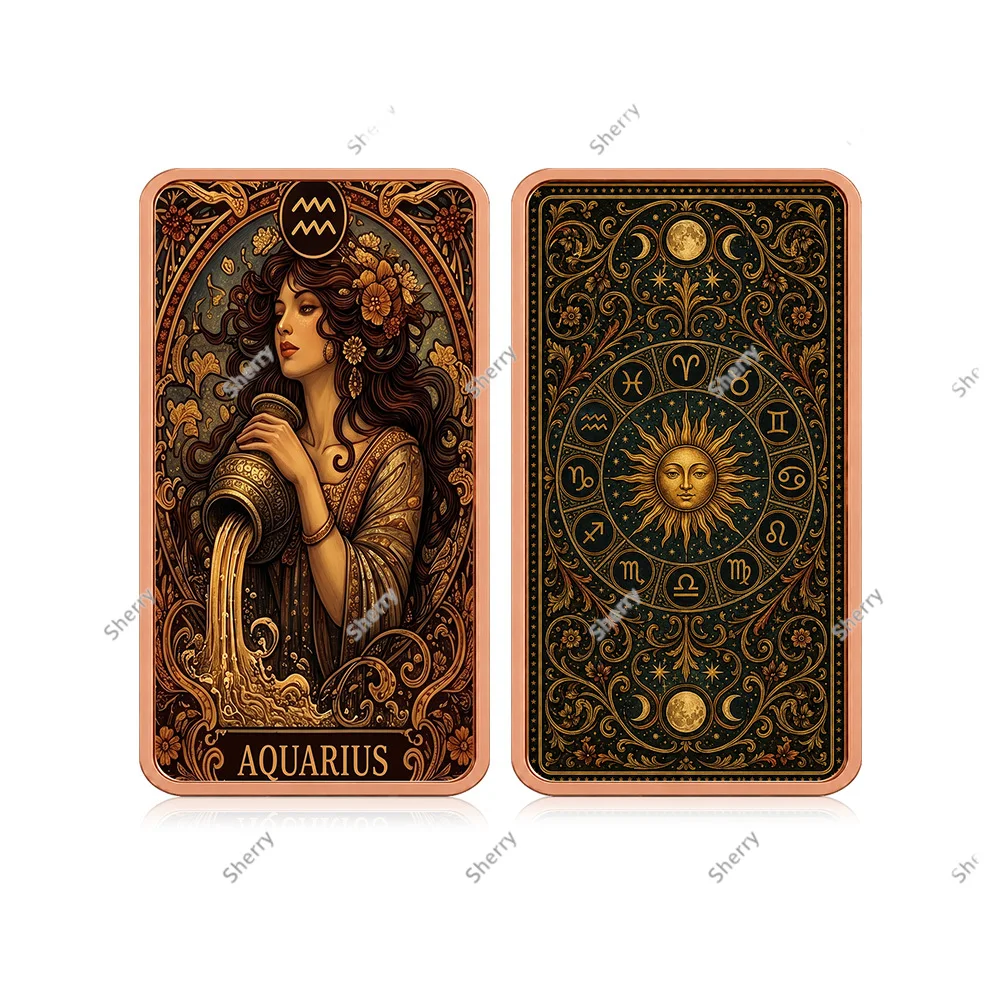 12Zodiac Signs 1oz .999 Copper Bar Antique Astrology Constellation Art Square Copper Ingot Mystic Collectible Metal Token Gift - view 5