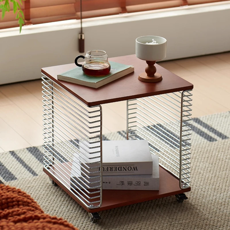 xx-Movable  Coffee Bedside Table Side Stainless Steel Storage Rack Sofa Table Nordic Mid Century Mesa Living Room Furniture^