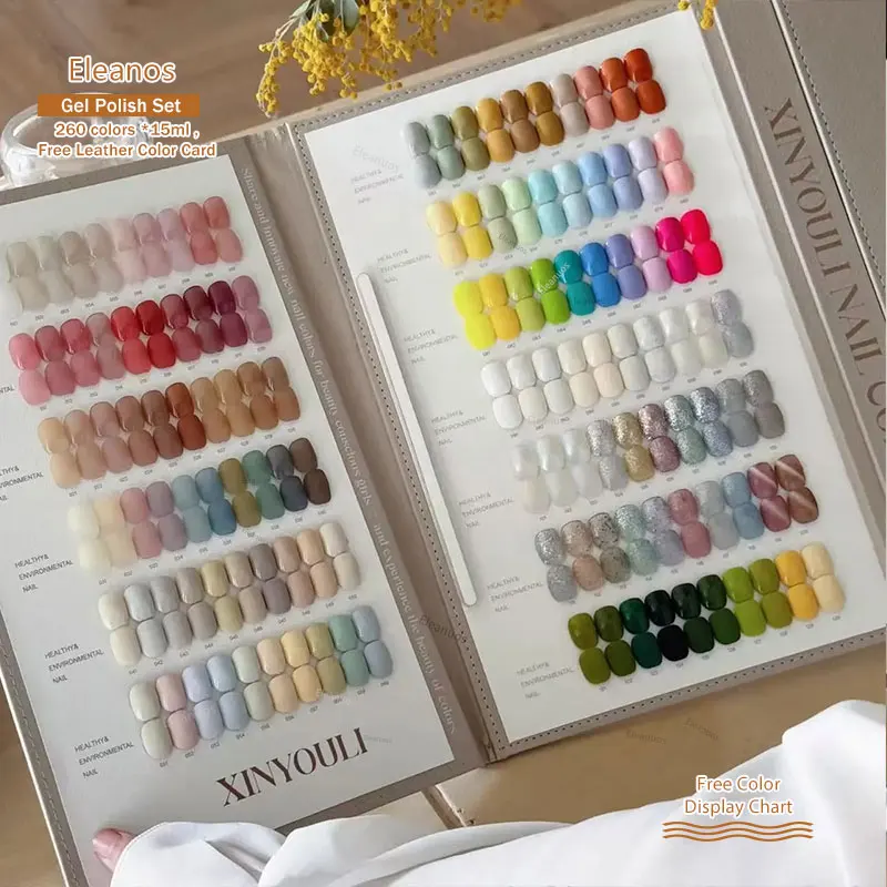 Eleanos 260 Colors 15ML Soak Off UV LED Gel Polish Kit With Color Chart Nail Art Salon Nail Gel Set Nail Gel Polish Learner Kit