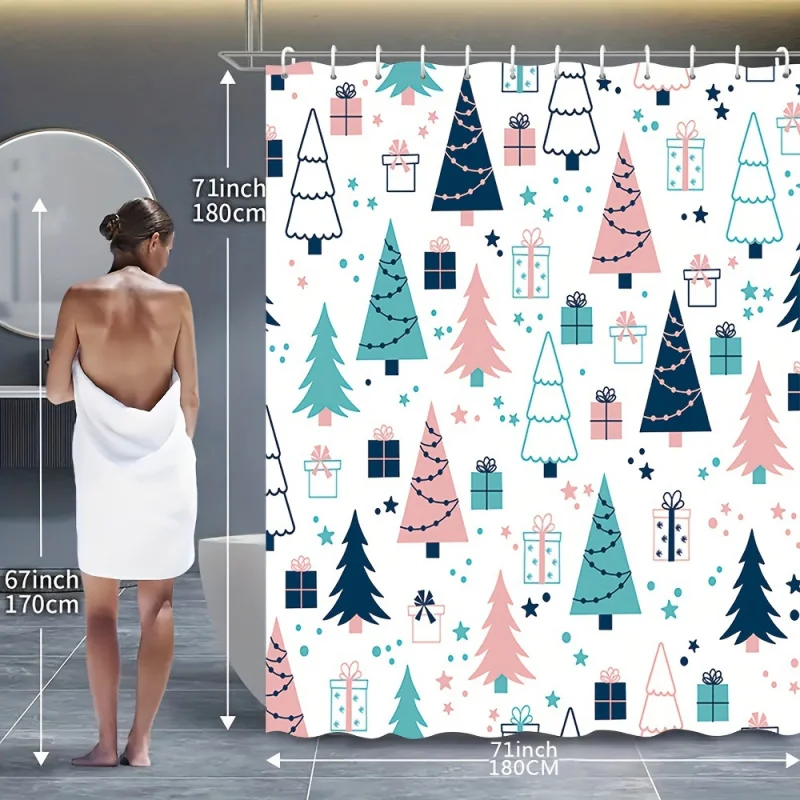 Festive Winter Forest Bathroom Set: Includes 1/4 PCS of Decorative Shower Curtain, Non-Slip Bath Mat, Toilet Seat Cover, Bath Ru