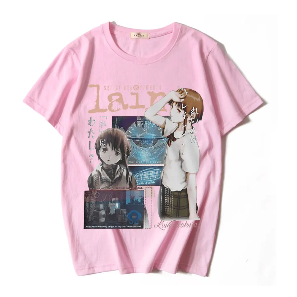 Manga TV Serial Experiments Lain T-Shirt Iwakura Anime Girl Sci Fi Men\'s Women\'s Short Sleeve Oversized T-shirts Streetwear Tops