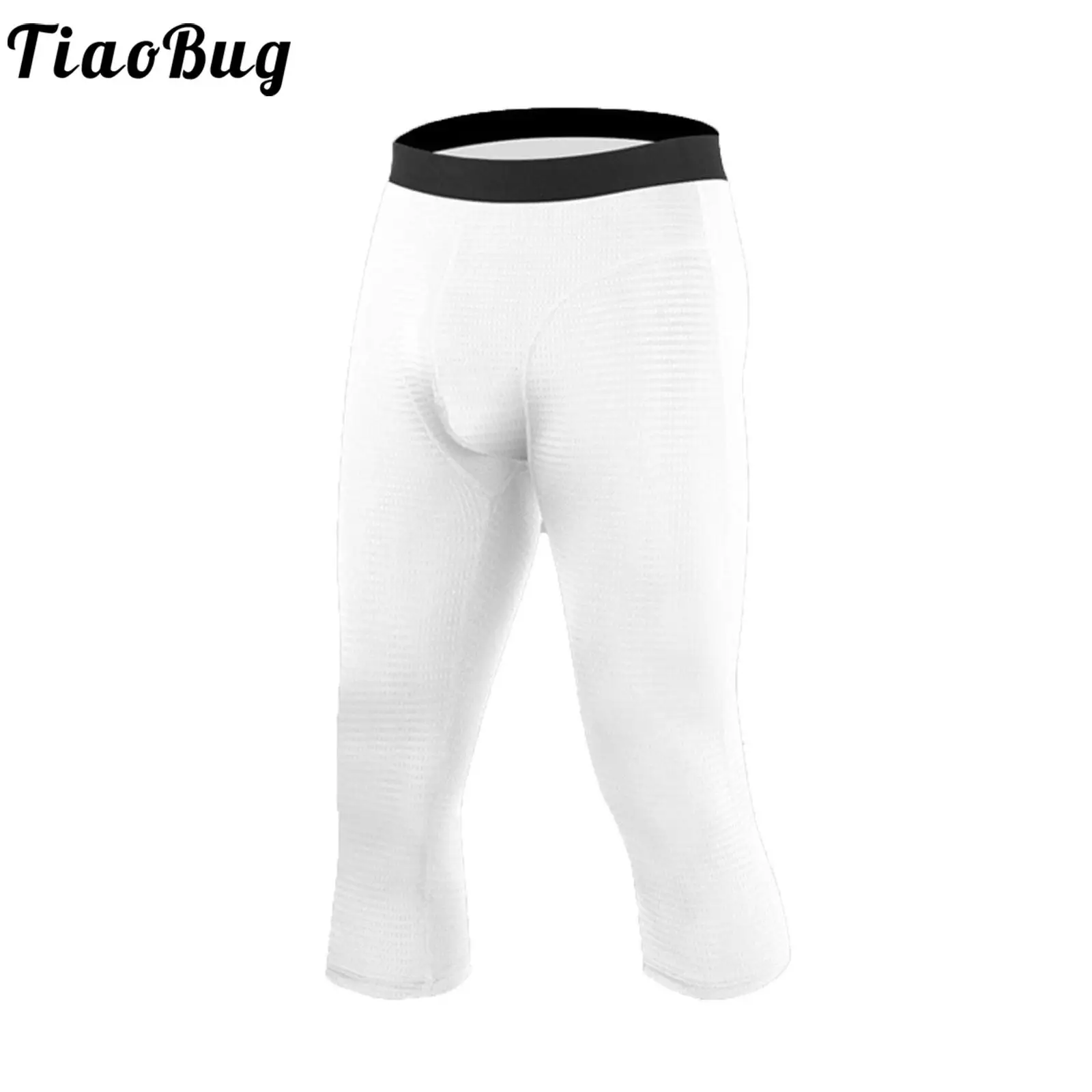 

Men Soild Color Sport Bottoms U-convex Bulge Pouch Breathable Net Calf Length Sport Pants Compression Sweatpants for Training