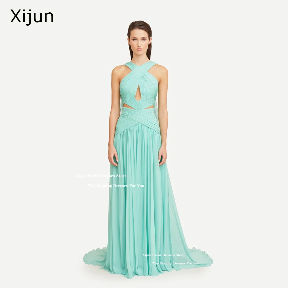 

Xijun Modern Green Chiffon Evening Dresses Sleevelss Cut-Out A-Line Prom Dresses Formal Occasion Prom Gowns 2025 Women Customize