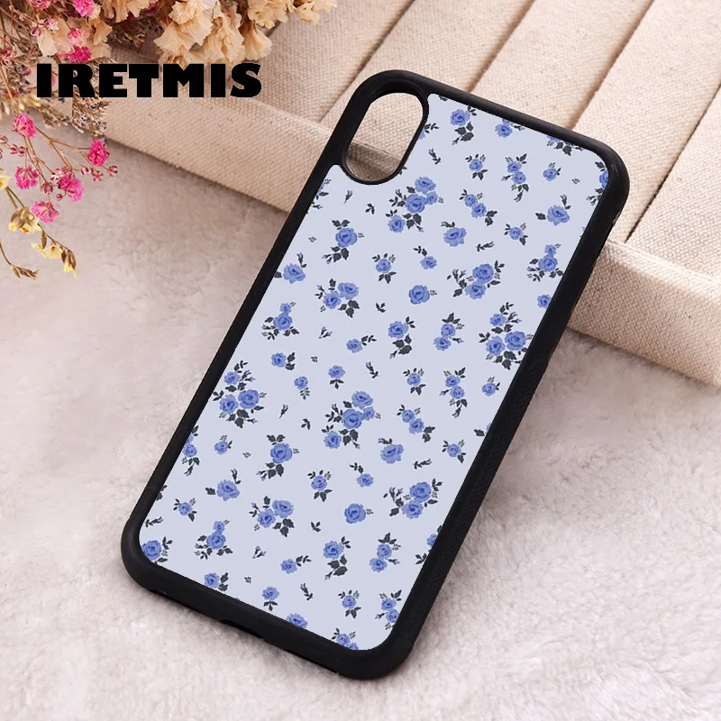 Iretmis Phone Cover Case For iPhone X XS Max XR 11 12 13 PRO MINI 14 15 16 Plus Silicone Rubber Blue Ditsy Floral