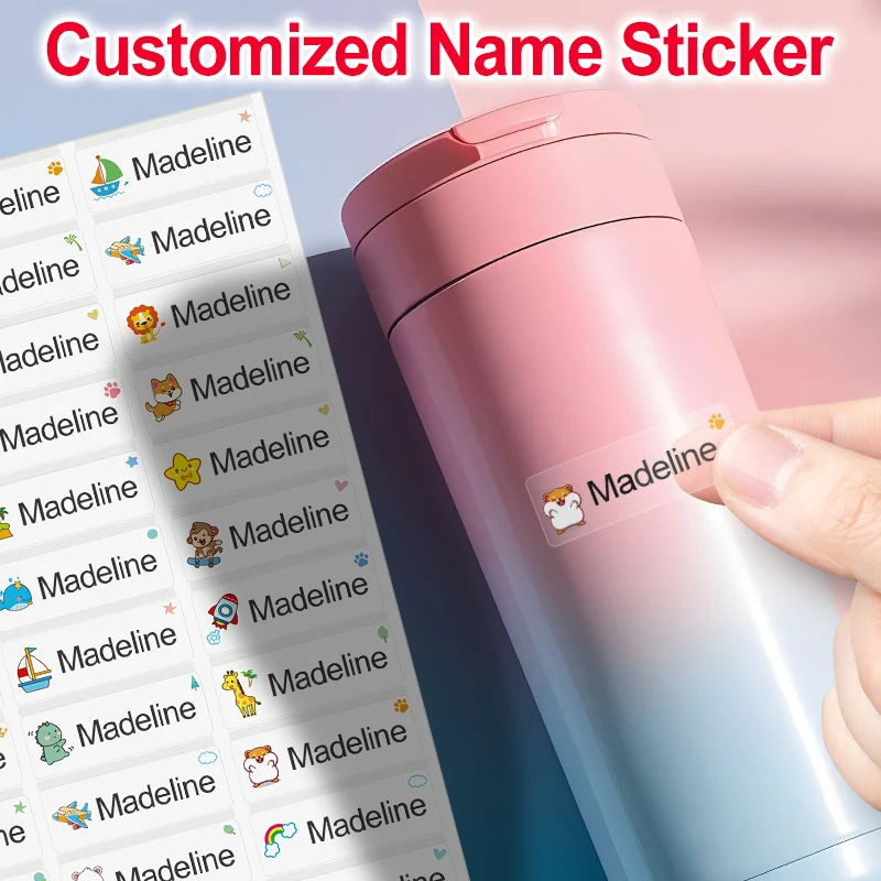 Personalized Waterproof Kids Labels - Transparent Custom Animal Stickers with Multilingual Names for Stationery & DIY Crafts