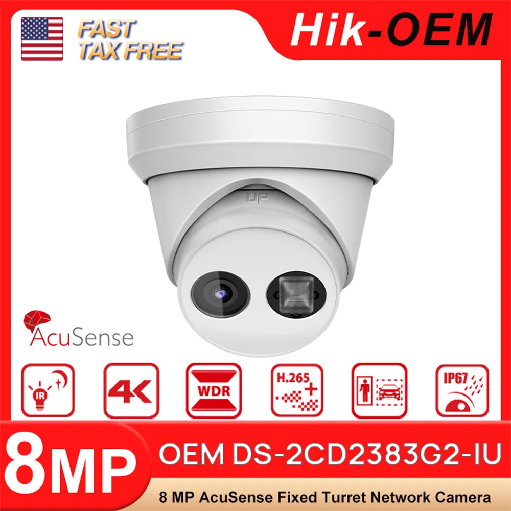 OEM Hikvision 8MP AcuSense Fixed Turret Network Camera DS-2CD2383G2-IU Built-in 2Mic Line crossing,intrusion detection H.265+