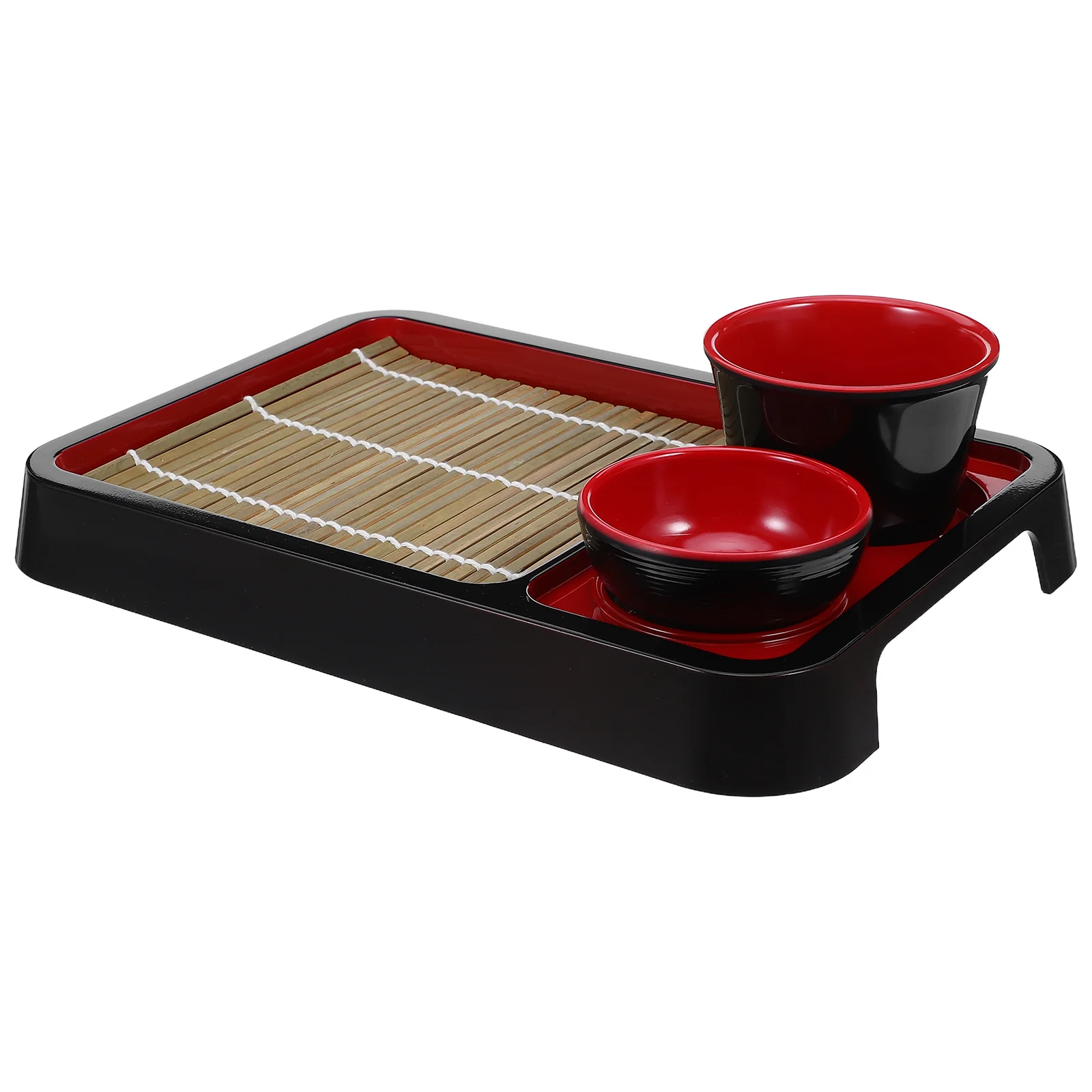 

Japanese Cold Noodle Dish with Bamboo Mat Soba Plate Food Tray for Sushi Sauce Container Portable Dining Solution