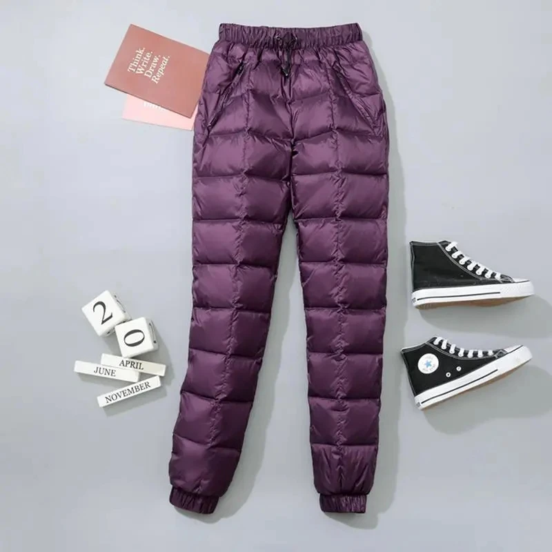 Winter Thick Down Cotton Straight Pants Korean Thicken Warm Elastic High Waist Women Spodnies Snow Wear Windproof Sweatpants New