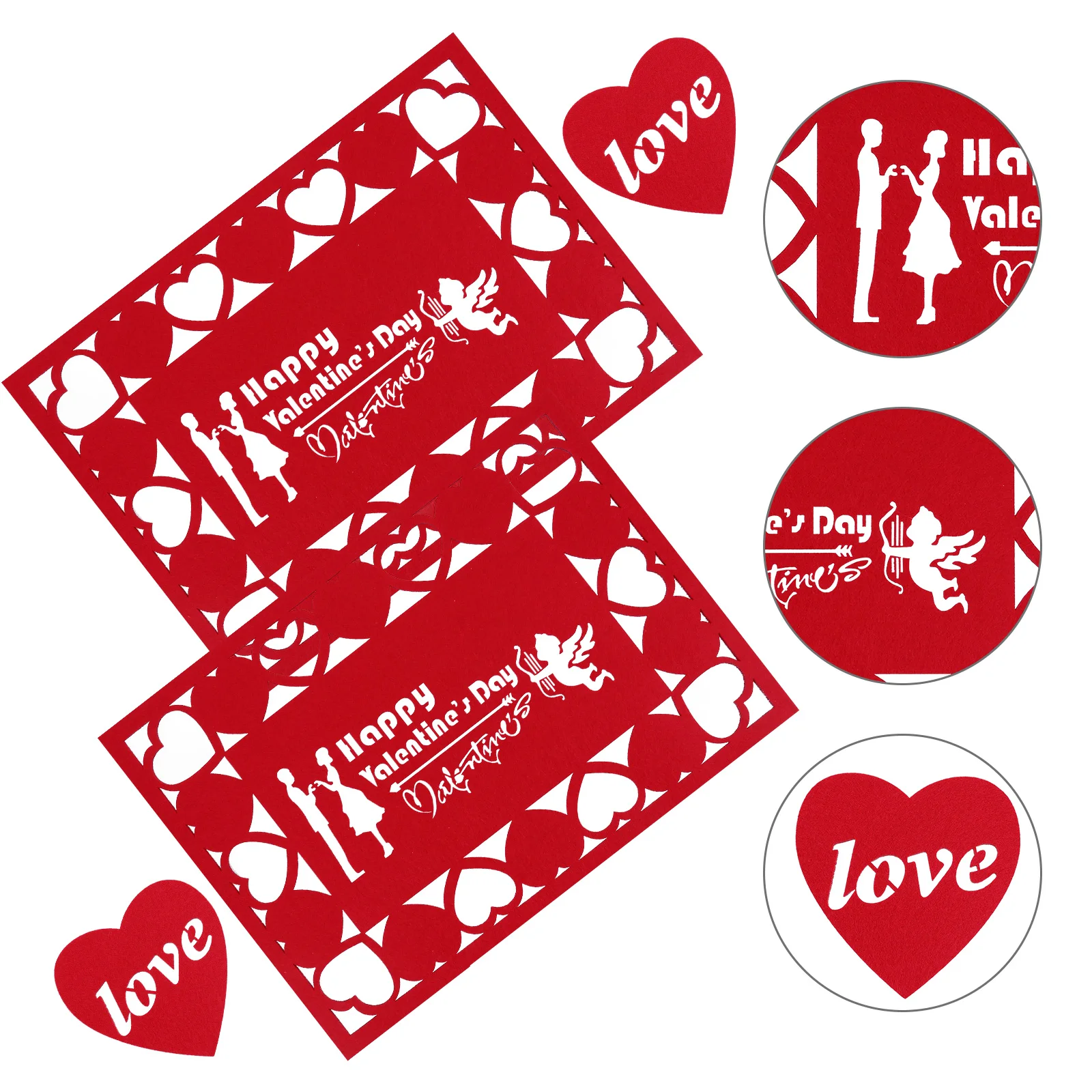 

4Pcs Valentine's Day Themed Felt Placemats Coasters Set Decorative Mats Tableware