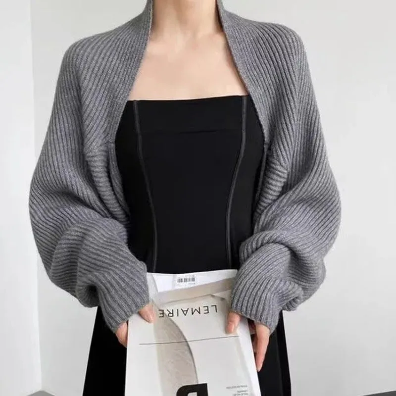 Korean Chic Crop Knitted Cardigan Women Y2K Autumn Warm Long Sleeve O Neck Casual Sweaters Female Streetwear Loose Knitted Coats