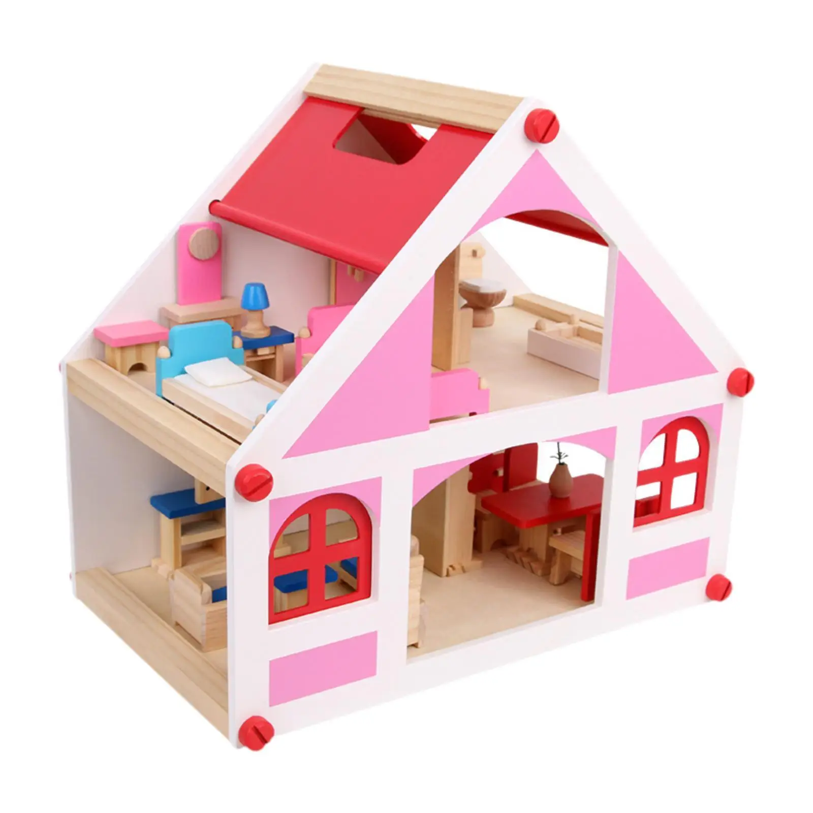 Wooden Dollhouse Imagination Development DIY Pretend Dream House Pretend Play Villa for Age 3 and up Kids Girls Children Gift