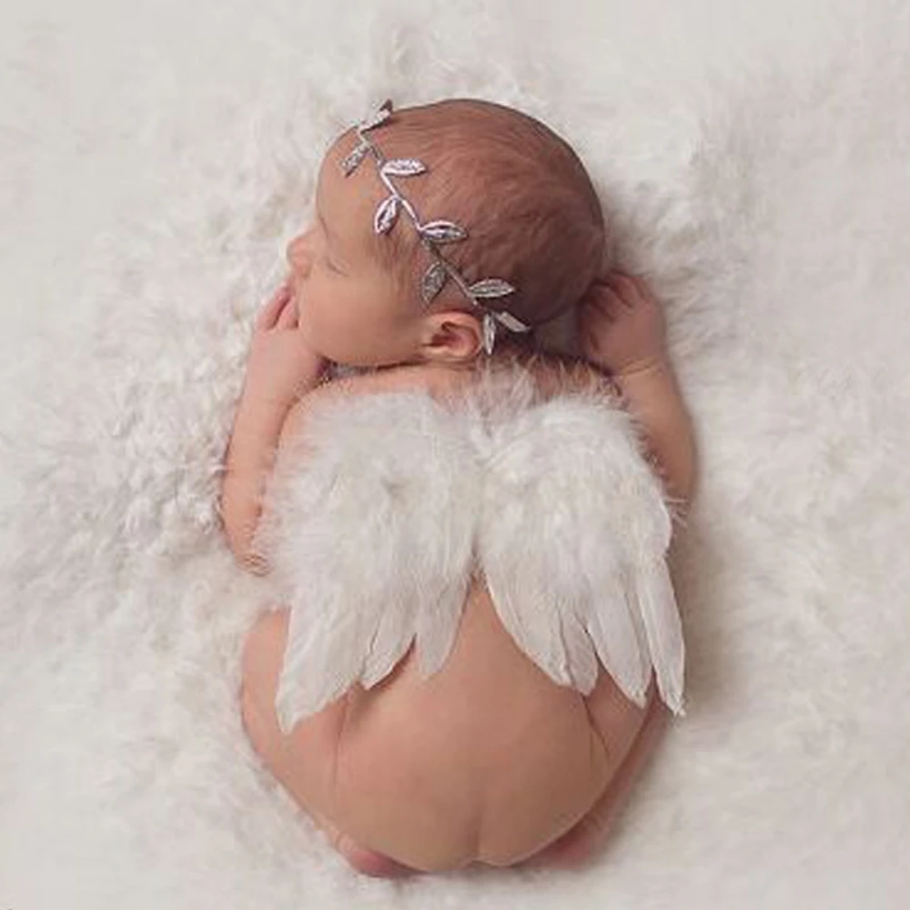 Newborn Photography Props White Angel Wing Baby Photos Props Feather Wing Girls Hair Kids Baby Photography Hair Accessories